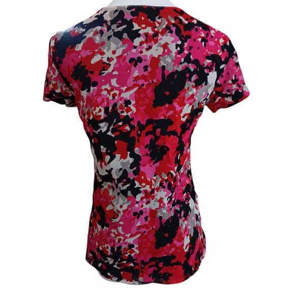 Y2K Top Blouse S Pleats‎ Artsy Coquette Vamp Abstract Floral Career Office Event - Picture 9 of 9